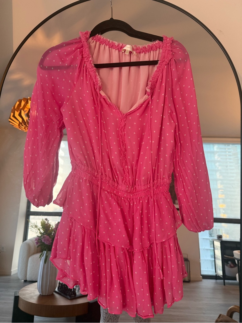 Pink Polka Dot Ruffle Mini Dress